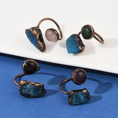 Brass with Mixed Gemstone Cuff Rings RJEW-Z112-01R-1