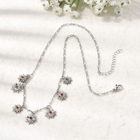 Brass Micro Pave Cubic Zirconia Sun Pendant Necklaces NJEW-B157-16P-1