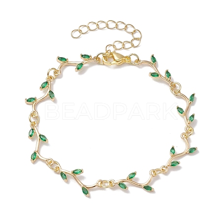Brass Pave Green Cubic Zirconia Branch Links Bracelets for Women BJEW-JB10261-1