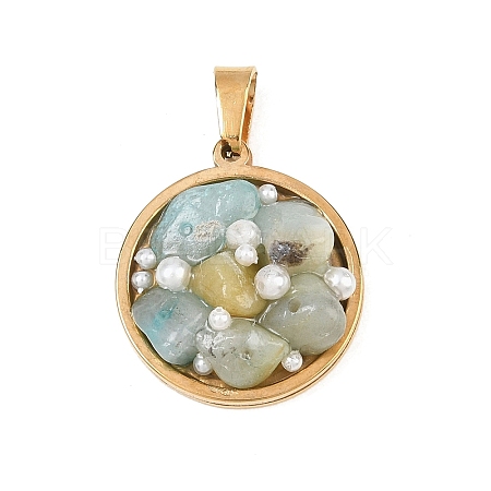 Natural Green Aventurine Chip and Plastic Pearl Pendants GG-CBAD4AE-01G-01-1