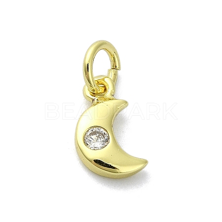 Moon Theme Brass Micro Pave Clear Cubic Zirconia Charms KK-H475-57G-12-1