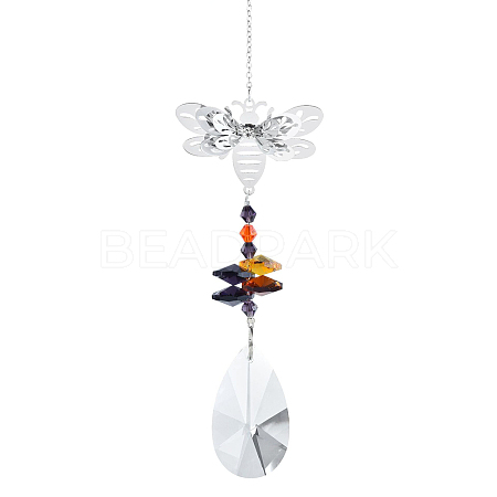 Teardrop Glass Hanging Suncatcher Pendant Decoration DJEW-PW0008-04D-1