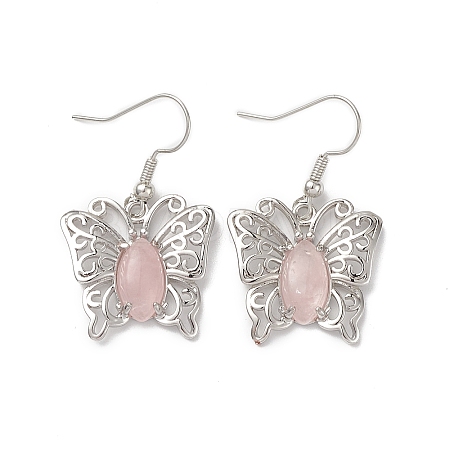 Natural Rose Quartz Butterfly Dangle Earrings for Women EJEW-E283-01P-04-1