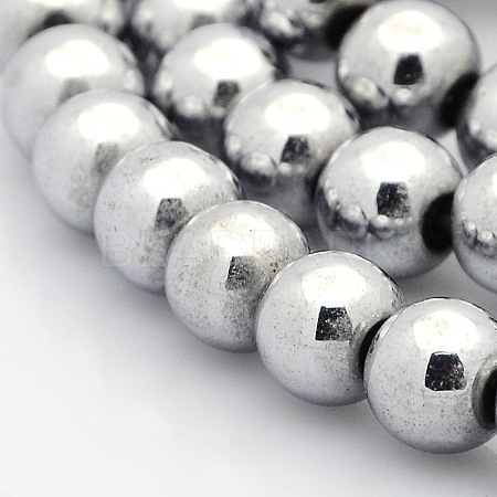 Round Non-magnetic Synthetic Hematite Beads Strands G-P061-66-8mm-1