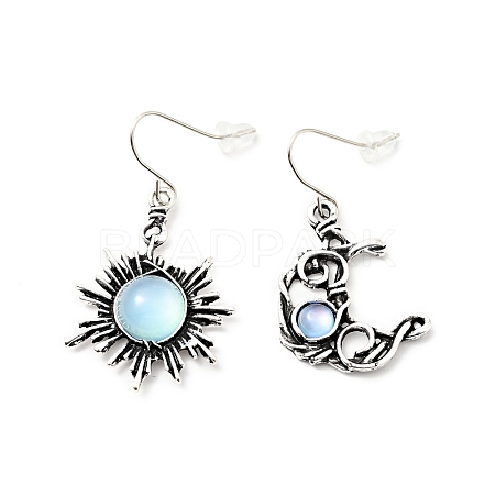 Resin Beaded Moon and Sun Asymmetrical Earrings EJEW-C036-01A-1