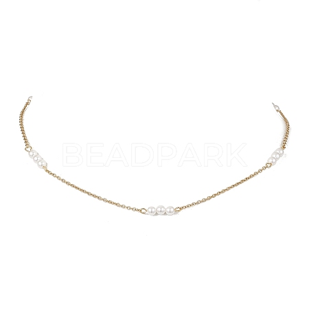 4.5MM Round White Shell Pearl Beaded & 304 Stainless Steel Cable Chain Necklaces for Women NJEW-JN05571-1