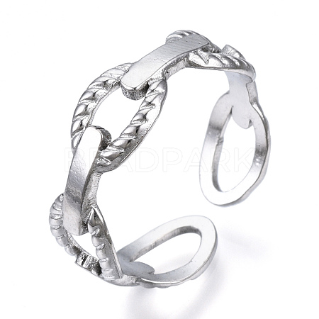 Non-Tarnish 304 Stainless Steel Oval Open Cuff Ring RJEW-N040-39-1