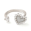 Cubic Zirconia Heart Open Cuff Ring with ABS Plastic Pearl Beaded RJEW-M148-05P-1