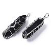 Natural Dyed & Heated Black Agate Big Wire Wrapped Pointed Pendants G-T133-P02A-2