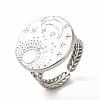 Non-Tarnish 304 Stainless Steel Sun & Moon Planet Open Cuff Ring for Women X-RJEW-B027-20P-1