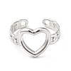 Non-Tarnish 304 Stainless Steel Heart Open Cuff Ring for Women RJEW-I085-11P-2