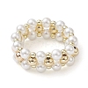 Shell Pearl & Non-magnetic Synthetic Hematite & Brass Beaded Finger Rings RJEW-JR00678-1