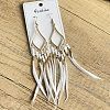 Bohemian Style Alloy Glass Seed Beaded Feather with Rhombus Chandelier Earrings FS-WG1E384-07-1