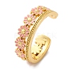 Rack Plating Flower Brass Enamel Open Cuff Rings for Women RJEW-S242-09G-A-1