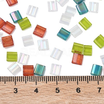 4 Colors Christmas 2-Hole Square Glass Seed Beads SEED-X0058-10-1