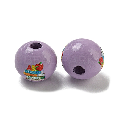 Printed Wood European Beads WOOD-L020-D17-1