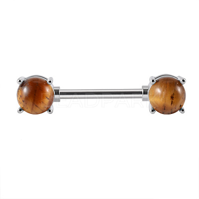 304 Stainless Steel Pave Natural Tiger Eye Half Round Nipple Barbells WG71F42-05-1
