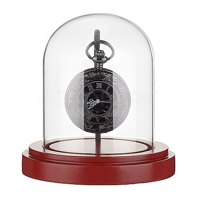 Transparent Glass Shade with Wood Base Watch Display Stand ODIS-WH0038-138-1