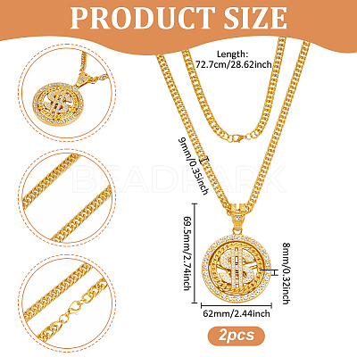 2Pcs Alloy Rotatable Dollar Sign Pendant Cuban Link Chain Necklaces NJEW-UN0001-77G-1