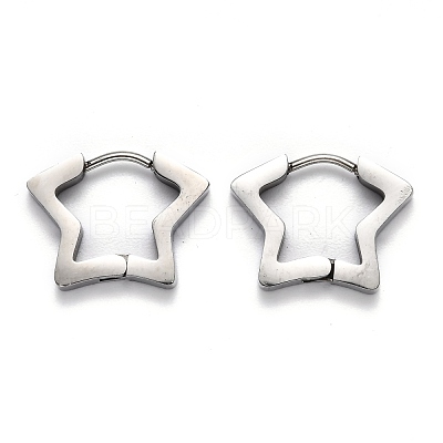 Tarnish Resistant 304 Stainless Steel Star Huggie Hoop Earrings STAS-H156-07P-1