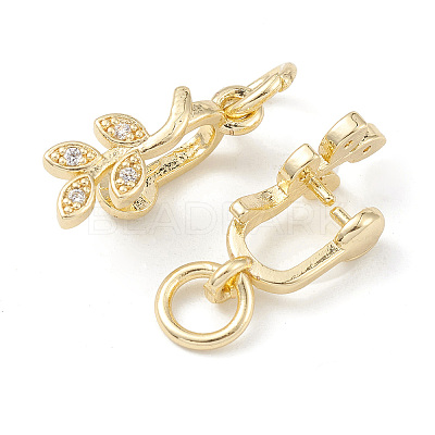 Rack Plating Brass Pave Cubic Zirconia Leaf Shape Ice Pick Pinch Bails X-KK-G464-07LG-1