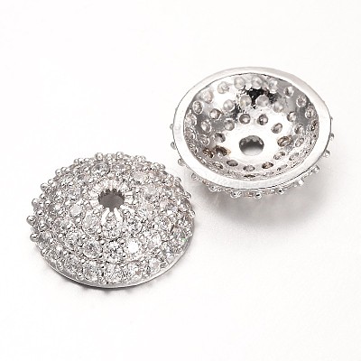 Apetalous Half Round/Dome Brass Micro Pave Cubic Zirconia Bead Caps ZIRC-D063-P-1