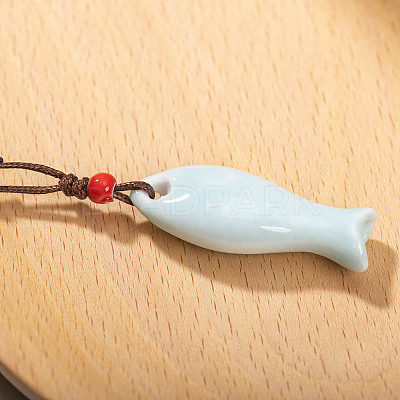 Fish Porcelain Whistle Pendant Necklaces with Adjustable Wax Cord FS-WG46CDC-07-1