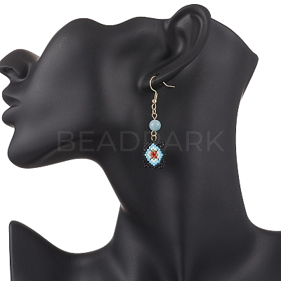 Handmade Glass Seed Beaded Window Lattice Pattern Dangle Earrings EJEW-MZ00560-03-1