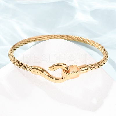 304 Stainless Steel Twisted Rope Cuff Bangles with S Clasps for Women SA-CBA2192-02G-1