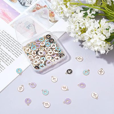 100Pcs 5 Colors Light Gold Plated Alloy Enamel Pendants ENAM-NB0001-46-1