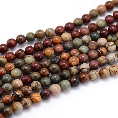 Natural Polychrome Jasper/Picasso Stone/Picasso Jasper Round Bead Strands X-G-J303-16-6mm-1