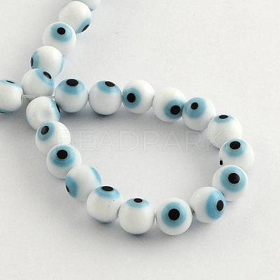 Round Handmade Evil Eye Lampwork Beads Strands X-LAMP-R114-8mm-07-1