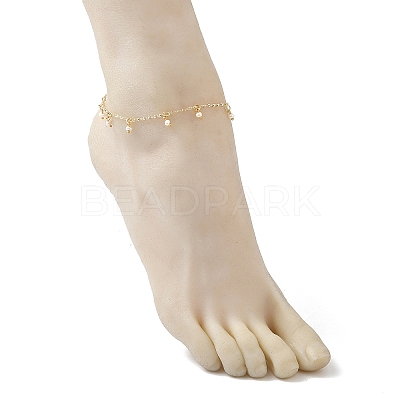 Natural Cultured Freshwater Pearl Rondelle Tassel Anklets AJEW-AN00718-1