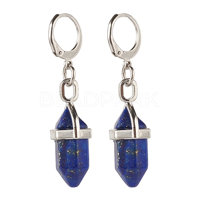 Bullet Natural Mixed Stone Pendant Hoop Earrings for Girl Women EJEW-JE04636-1