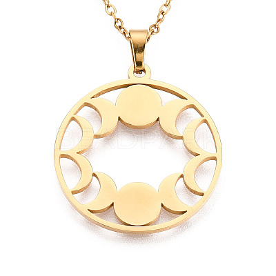 304 Stainless Steel Pendant Necklaces NJEW-T018-55G-1
