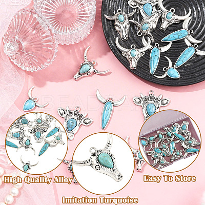 24Pcs 6 Styles Bohemian Synthetic Turquoise Cattle Pendants FIND-SZ0019-83-1
