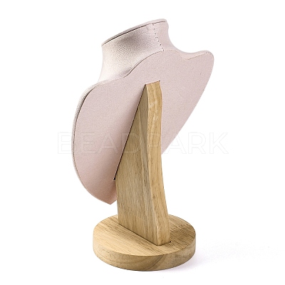 Bust Shaped Microfiber & Wood Jewelry Necklace & Earrings Display Stands NDIS-H042-01B-03-1