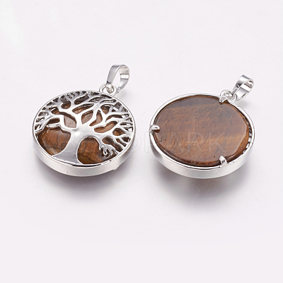 Natural Tiger Eye Pendants X-G-E388-06P-1