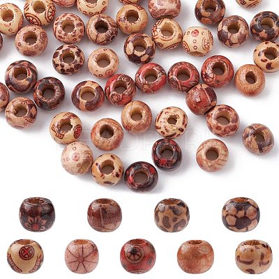 Printed Wood European Beads WOOD-YW0001-10-1