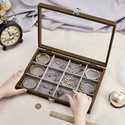 12 Grids Wooden Presentation Boxes with Glass Windows ODIS-WH0086-098-1