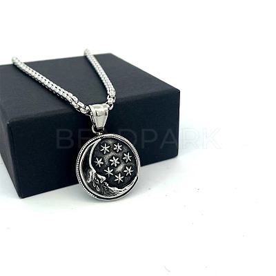 Men's 304 Stainless Steel Moon Star Pendant Punk Vintage Necklaces LS-LK3922-1