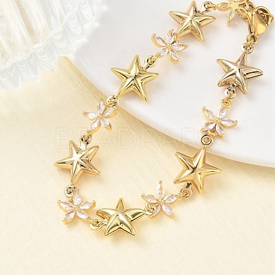 304 Stainless Steel Pave Clear Cubic Zirconia Link Chain Bracelets for Women BJEW-A169-11G-1