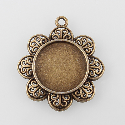 Vintage Flower Alloy Pendant Cabochon Settings X-PALLOY-N0088-71AB-NF-1