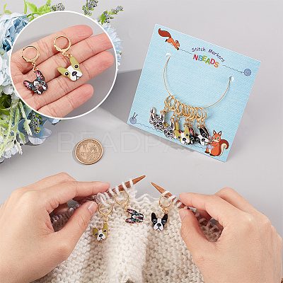 12Pcs 4 Style Alloy Enamel Dog Charms Locking Stitch Makers HJEW-PH01589-1