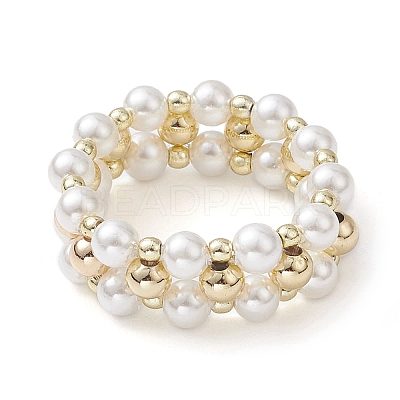 Shell Pearl & Non-magnetic Synthetic Hematite & Brass Beaded Finger Rings RJEW-JR00678-1