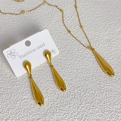 Teardrop 304 Stainless Steel Pendant Necklaces & Stud Dangle Earrings Sets FS-WGBFCD6-01-1