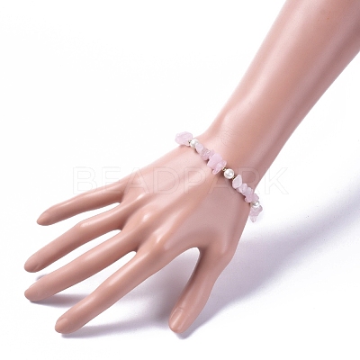Natural Rose Quartz Chip Beaded Bracelets BJEW-JB04933-01-1