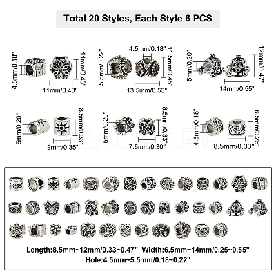 120Pcs 20 Style Tibetan Style Alloy European Bead Enamel Settings TIBE-PH0002-01-1