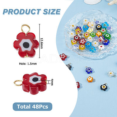 48Pcs Handmade Millefiori Glass Pendants PALLOY-HS00029-1