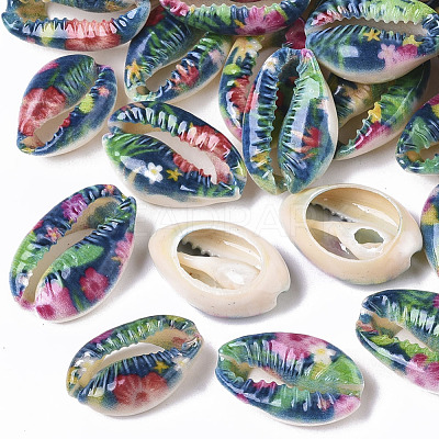 Printed Natural Cowrie Shell Beads SSHEL-R047-01-C02-1